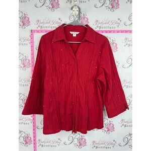 Tradition country collection Red Sequin-Accent Button Down Shirt